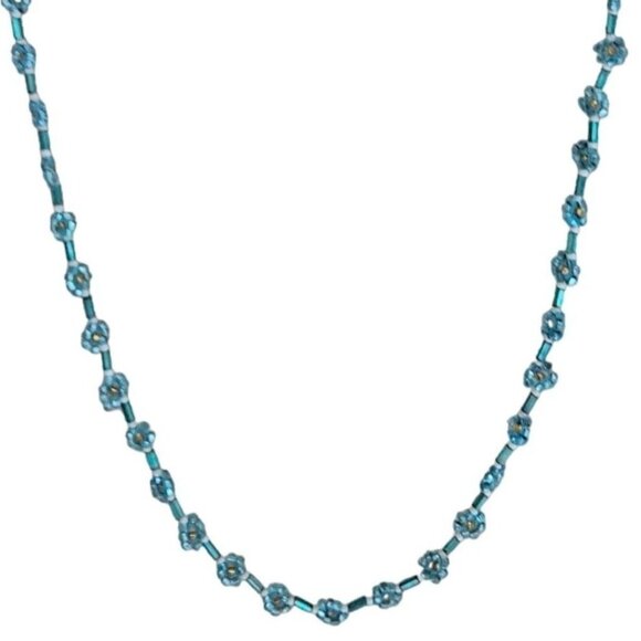 Vintage Handcrafted Boho Blue Flower Beaded Necklace Retro Fashion Jewelry Women - Picture 1 of 6